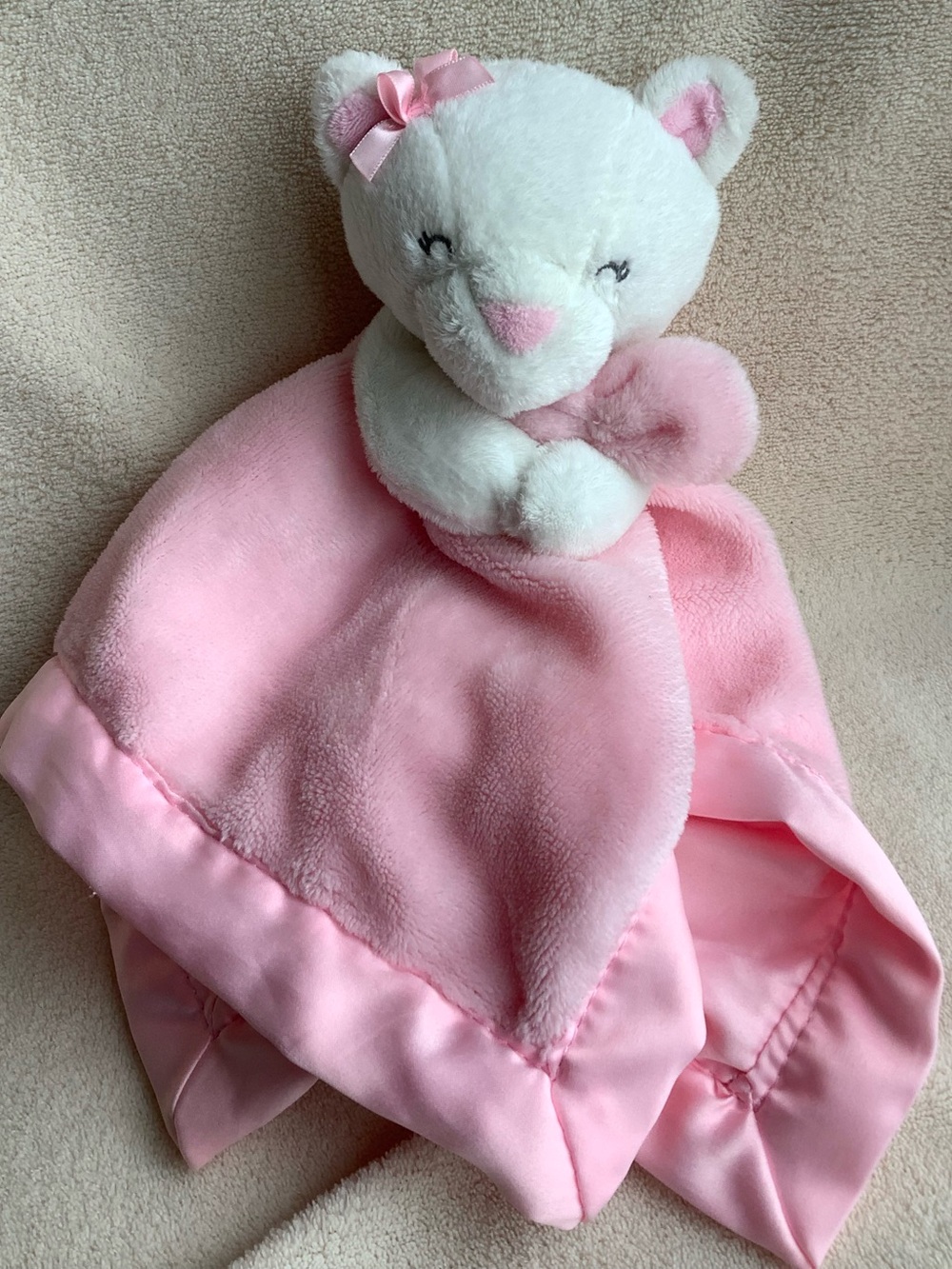 Carter's Pink White Plush Kitty Cat Lovey Security Blanket Toy #3